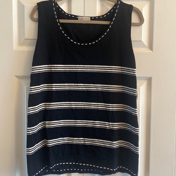 Tahari Arther S Levine navy knit tank size 16 horizontal stripe‎ career layering - Picture 1 of 5